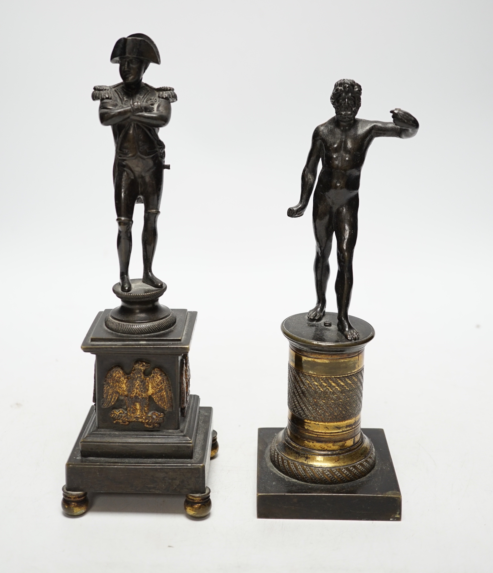 A 19th century bronze figure of Napoleon and a 19th century bronze figure of Bacchus, tallest 12.5cm